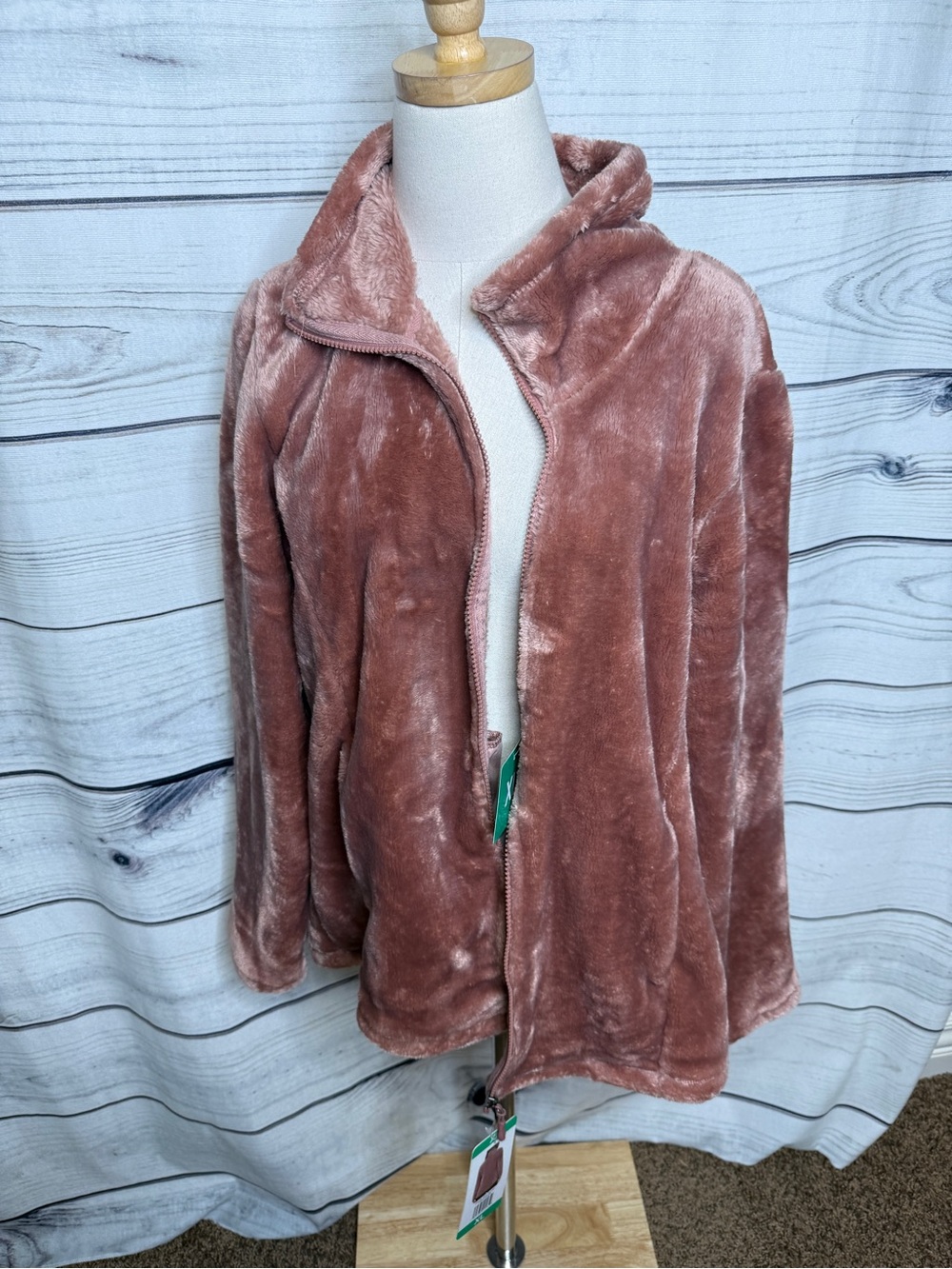 32 Degrees Plush Zip-Up Teddy Jacket in Dusty Rose